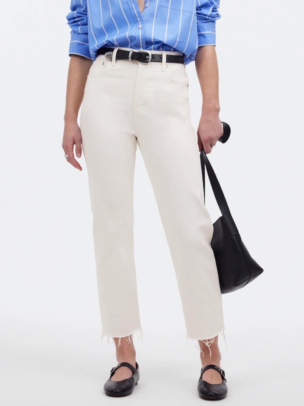 NWT Madewell 90’s straight crop jeans tile white stretch frayed hem 27